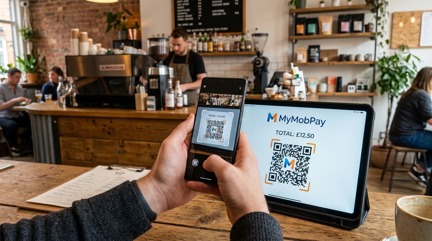 Customer scanning MyMobPay QR code on tablet